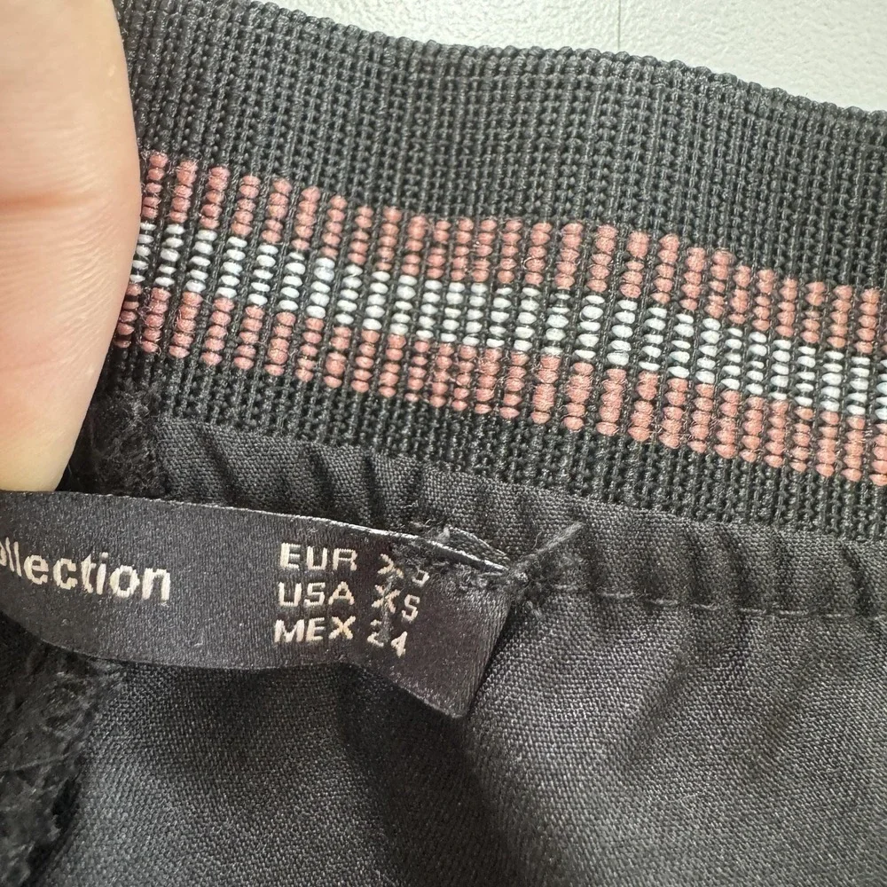 Zara Pants Women XS Black‎ Striped Stretch Waist Tapered Office Career